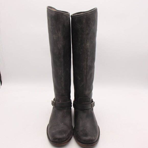 Frye Tall Harness Black Distressed Leather Women's Size 6 B Riding Boots - Picture 2 of 9